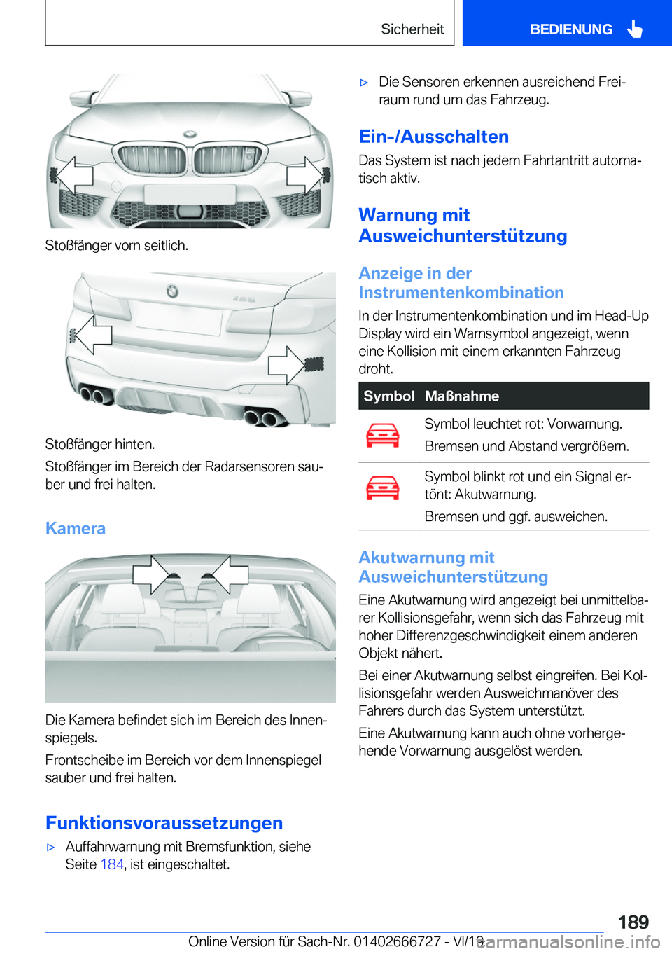 BMW M5 2020  Betriebsanleitungen (in German) �S�t�o�