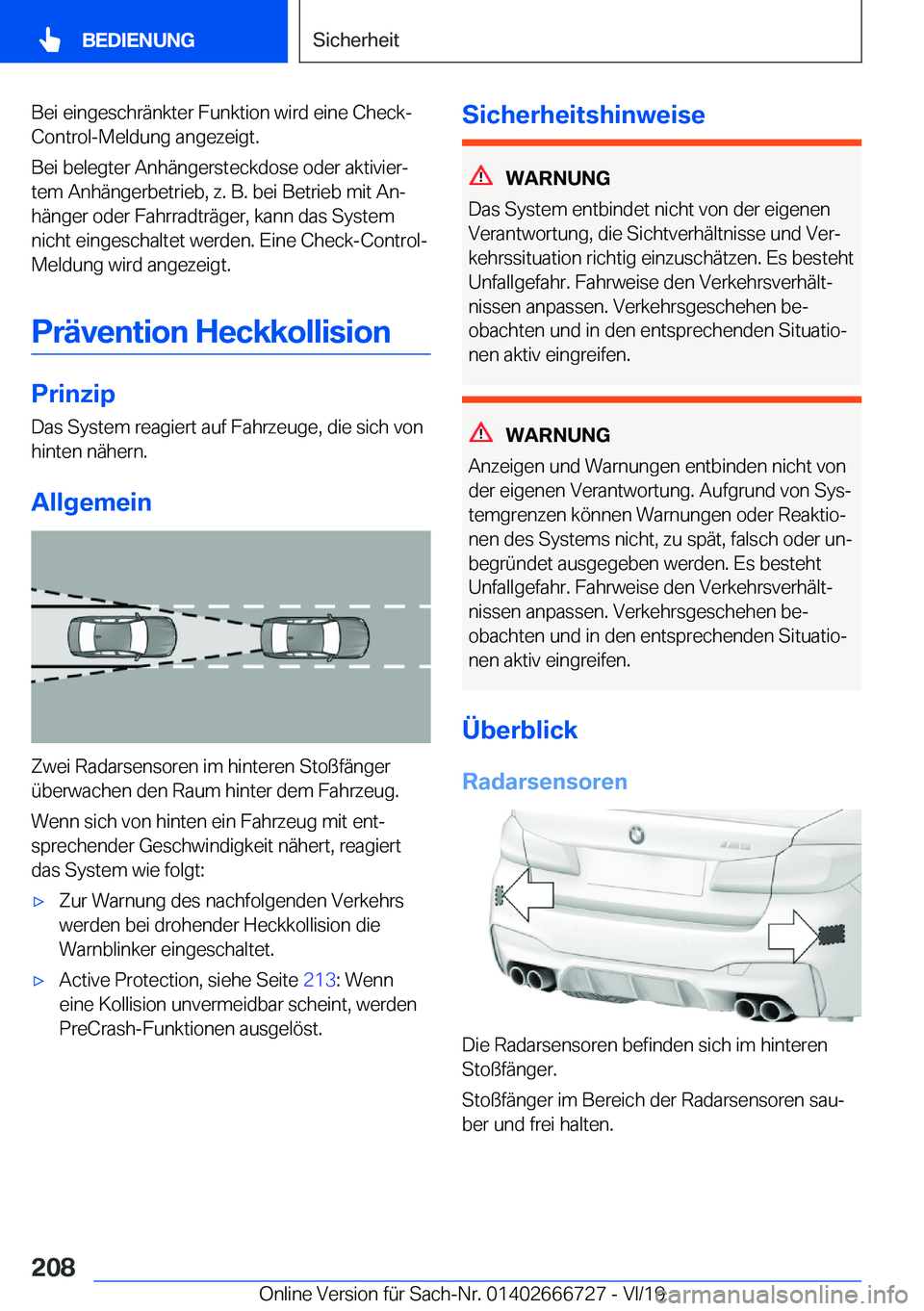 BMW M5 2020  Betriebsanleitungen (in German) �B�e�i��e�i�n�g�e�s�c�h�r�