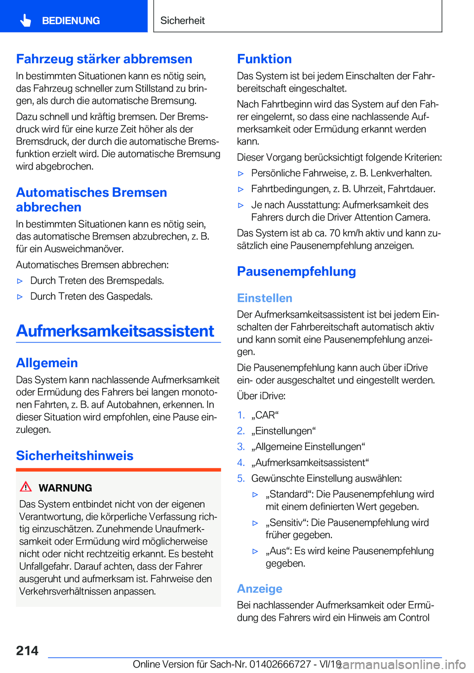 BMW M5 2020  Betriebsanleitungen (in German) �F�a�h�r�z�e�u�g��s�t�
