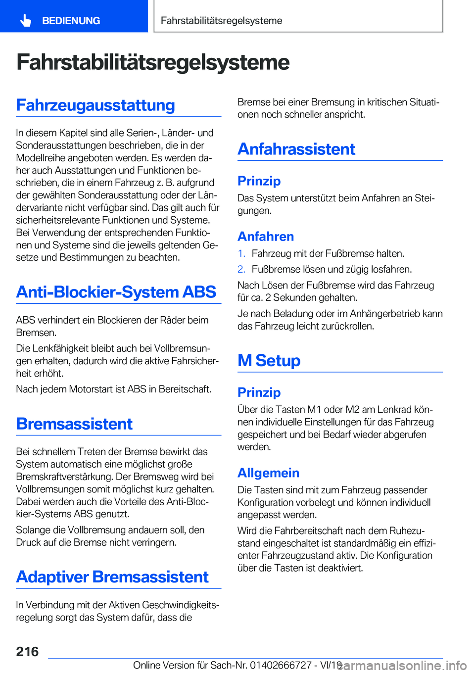 BMW M5 2020  Betriebsanleitungen (in German) �F�a�h�r�s�t�a�b�i�l�i�t�