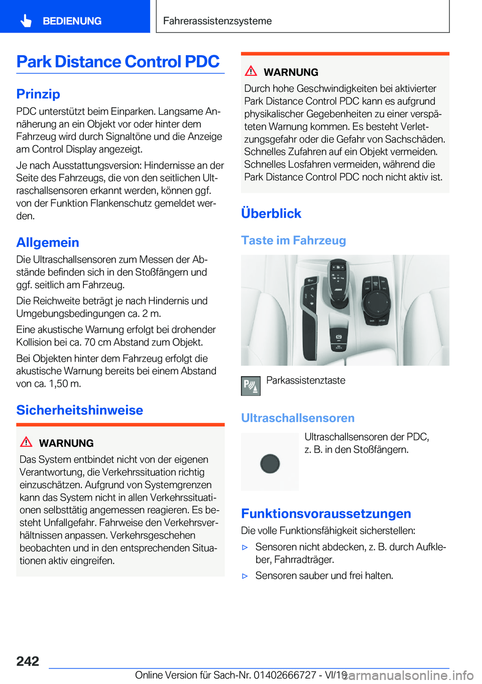 BMW M5 2020  Betriebsanleitungen (in German) �P�a�r�k��D�i�s�t�a�n�c�e��C�o�n�t�r�o�l��P�D�C
�P�r�i�n�z�i�p
�P�D�C��u�n�t�e�r�s�t�