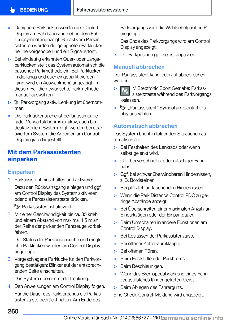 BMW M5 2020  Betriebsanleitungen (in German) 'x�G�e�e�i�g�n�e�t�e��P�a�r�k�l�