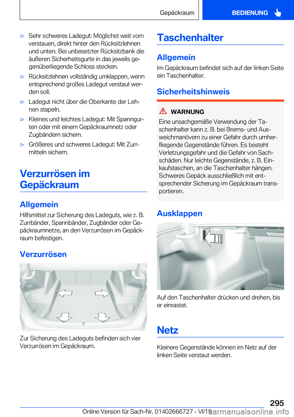 BMW M5 2020  Betriebsanleitungen (in German) 'x�S�e�h�r��s�c�h�w�e�r�e�s��L�a�d�e�g�u�t�:��M�