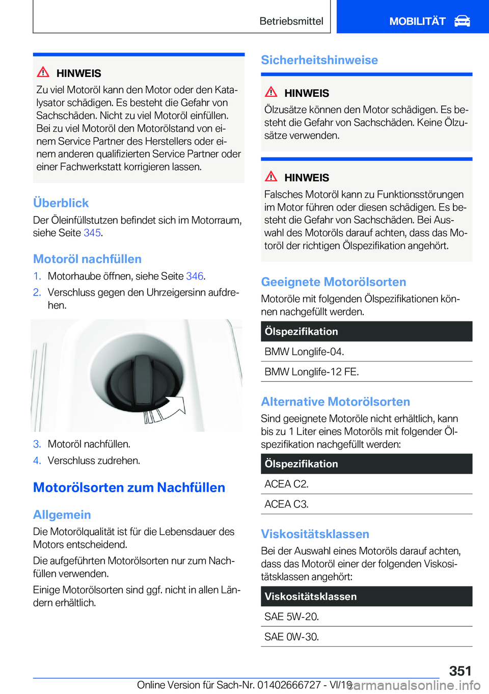 BMW M5 2020  Betriebsanleitungen (in German) �H�I�N�W�E�I�S
�Z�u��v�i�e�l��M�o�t�o�r�