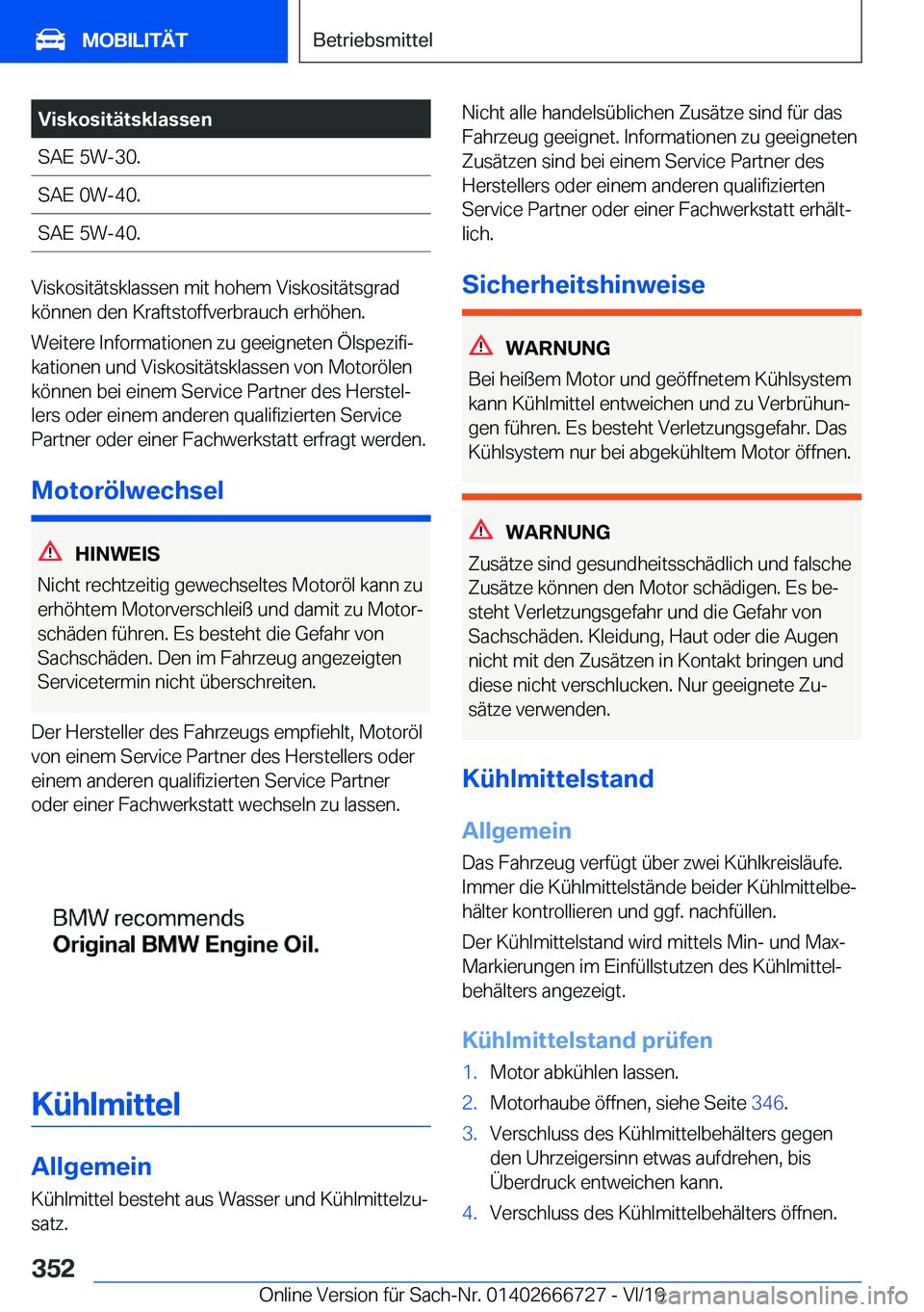 BMW M5 2020  Betriebsanleitungen (in German) �V�i�s�k�o�s�i�t�