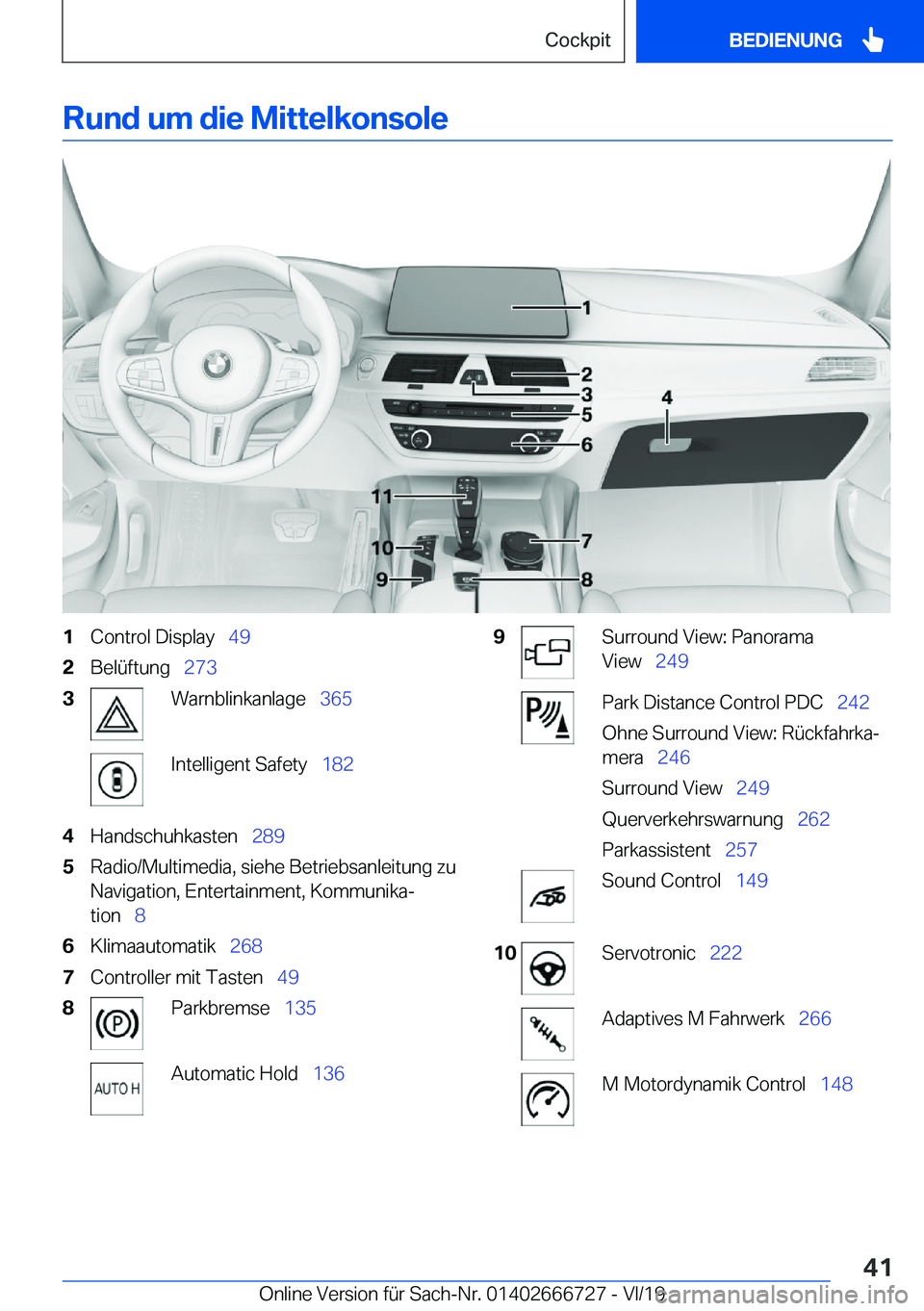 BMW M5 2020  Betriebsanleitungen (in German) �R�u�n�d��u�m��d�i�e��M�i�t�t�e�l�k�o�n�s�o�l�e�1�C�o�n�t�r�o�l��D�i�s�p�l�a�y\_�4�9�2�B�e�l�