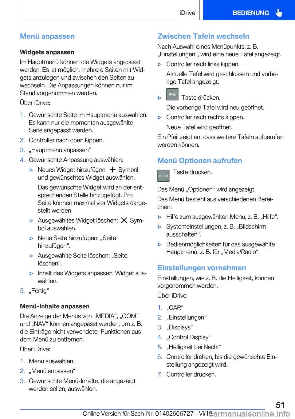 BMW M5 2020  Betriebsanleitungen (in German) �M�e�n�