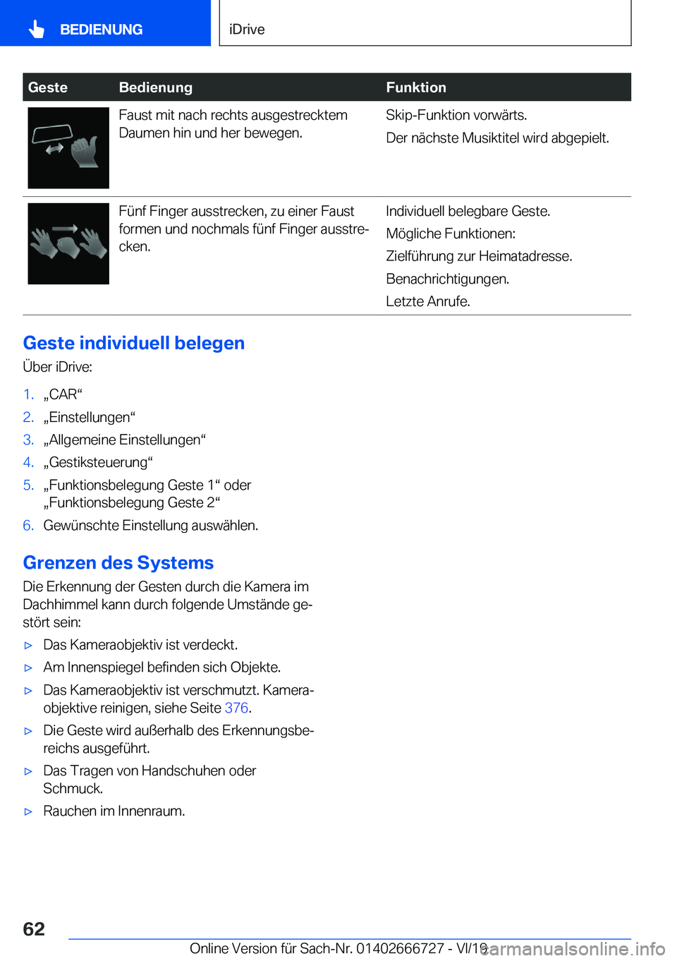 BMW M5 2020  Betriebsanleitungen (in German) �G�e�s�t�e�B�e�d�i�e�n�u�n�g�F�u�n�k�t�i�o�n�F�a�u�s�t��m�i�t��n�a�c�h��r�e�c�h�t�s��a�u�s�g�e�s�t�r�e�c�k�t�e�m
�D�a�u�m�e�n��h�i�n��u�n�d��h�e�r��b�e�w�e�g�e�n�.�S�k�i�p�-�F�u�n�k�t�i�o�n��