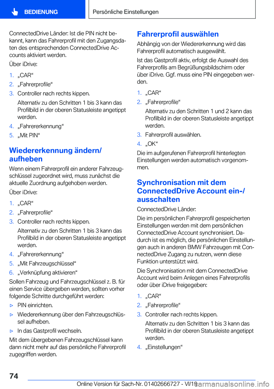BMW M5 2020  Betriebsanleitungen (in German) �C�o�n�n�e�c�t�e�d�D�r�i�v�e��L�