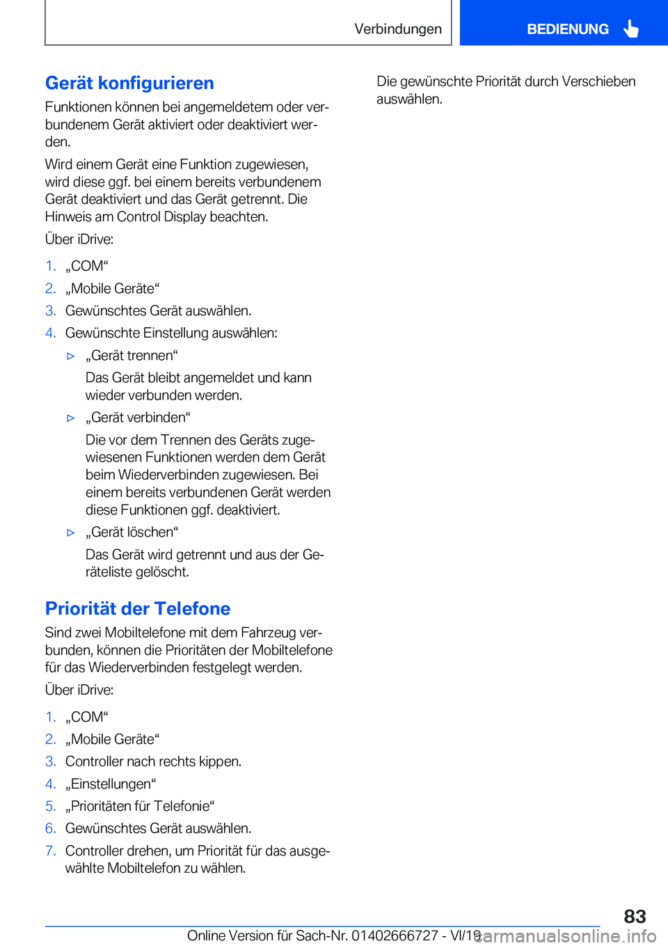 BMW M5 2020  Betriebsanleitungen (in German) �G�e�r�