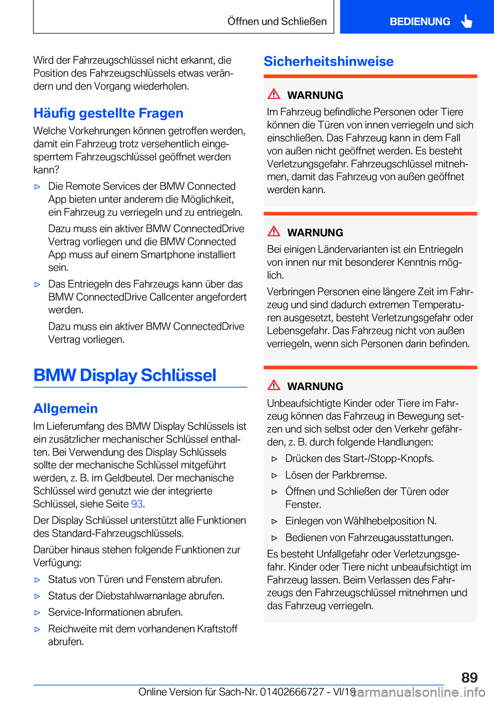 BMW M5 2020  Betriebsanleitungen (in German) �W�i�r�d��d�e�r��F�a�h�r�z�e�u�g�s�c�h�l�