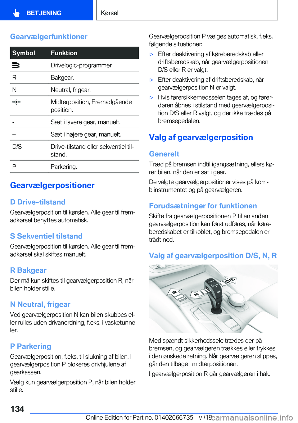 BMW M5 2020  InstruktionsbØger (in Danish) �G�e�a�r�v�æ�l�g�e�r�f�u�n�k�t�i�o�n�e�r�S�y�m�b�o�l�F�u�n�k�t�i�o�n��D�r�i�v�e�l�o�g�i�c�-�p�r�o�g�r�a�m�m�e�r�R�B�a�k�g�e�a�r�.�N�N�e�u�t�r�a�l�,��f�r�i�g�e�a�r�.��M�i�d�t�e�r�p�o�s�i�t�i�o�n�,�