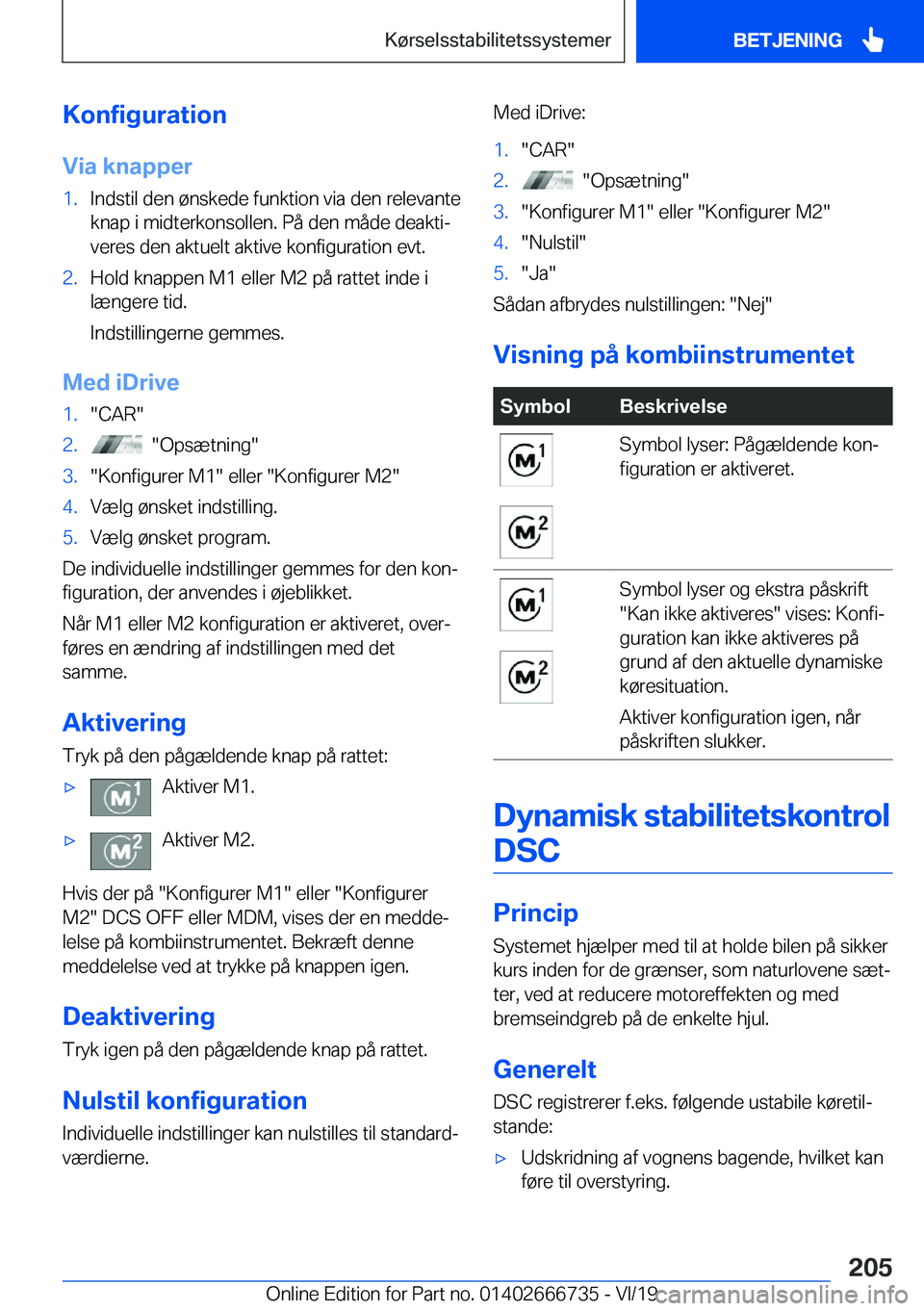 BMW M5 2020  InstruktionsbØger (in Danish) �K�o�n�f�i�g�u�r�a�t�i�o�n�V�i�a��k�n�a�p�p�e�r�1�.�I�n�d�s�t�i�l��d�e�n��