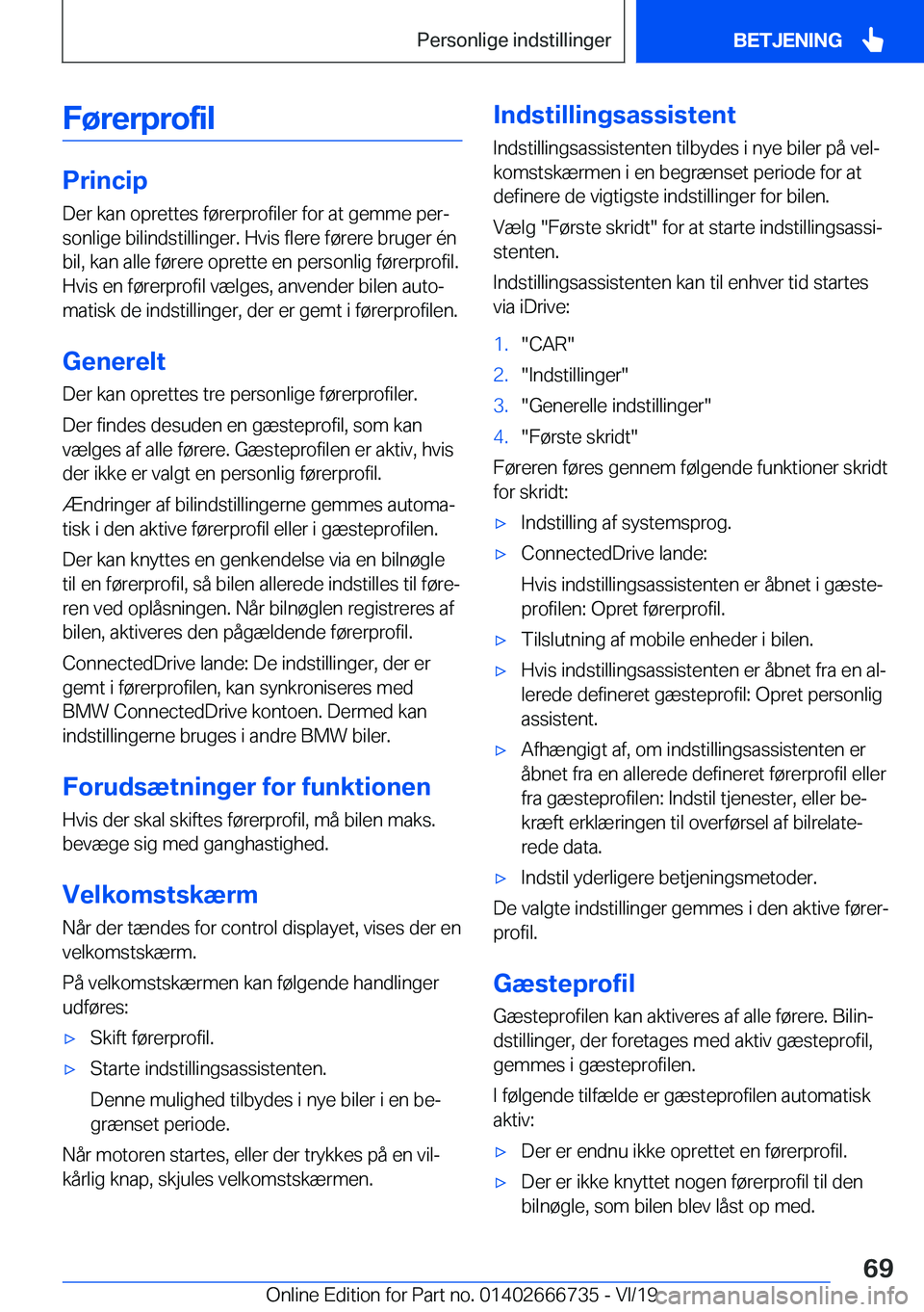 BMW M5 2020  InstruktionsbØger (in Danish) �F�