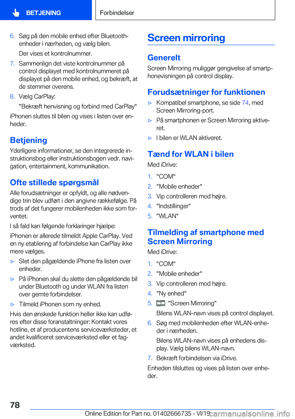 BMW M5 2020  InstruktionsbØger (in Danish) �6�.�S�