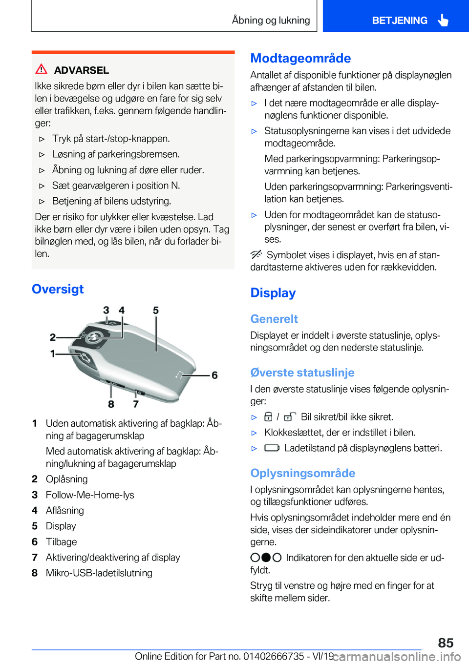 BMW M5 2020  InstruktionsbØger (in Danish) �A�D�V�A�R�S�E�L
�I�k�k�e��s�i�k�r�e�d�e��b�