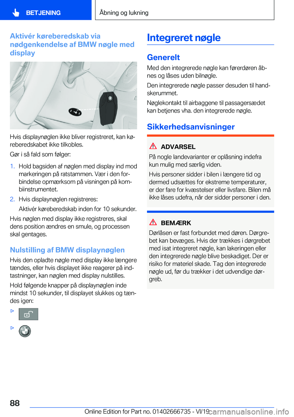 BMW M5 2020  InstruktionsbØger (in Danish) �A�k�t�i�v�