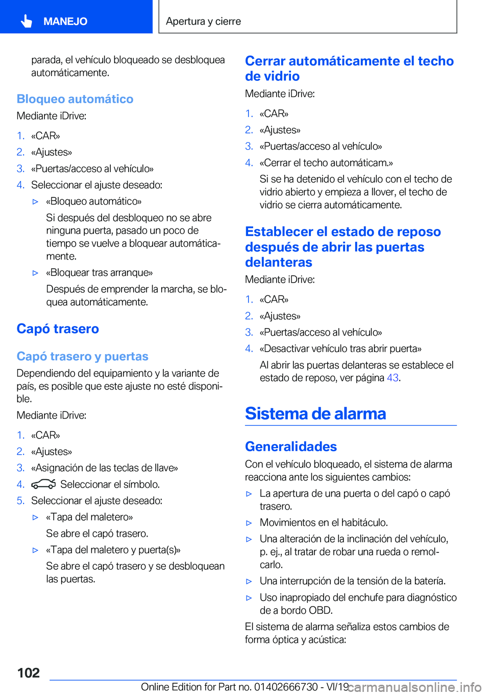 BMW M5 2020  Manuales de Empleo (in Spanish) �p�a�r�a�d�a�,��e�l��v�e�h�