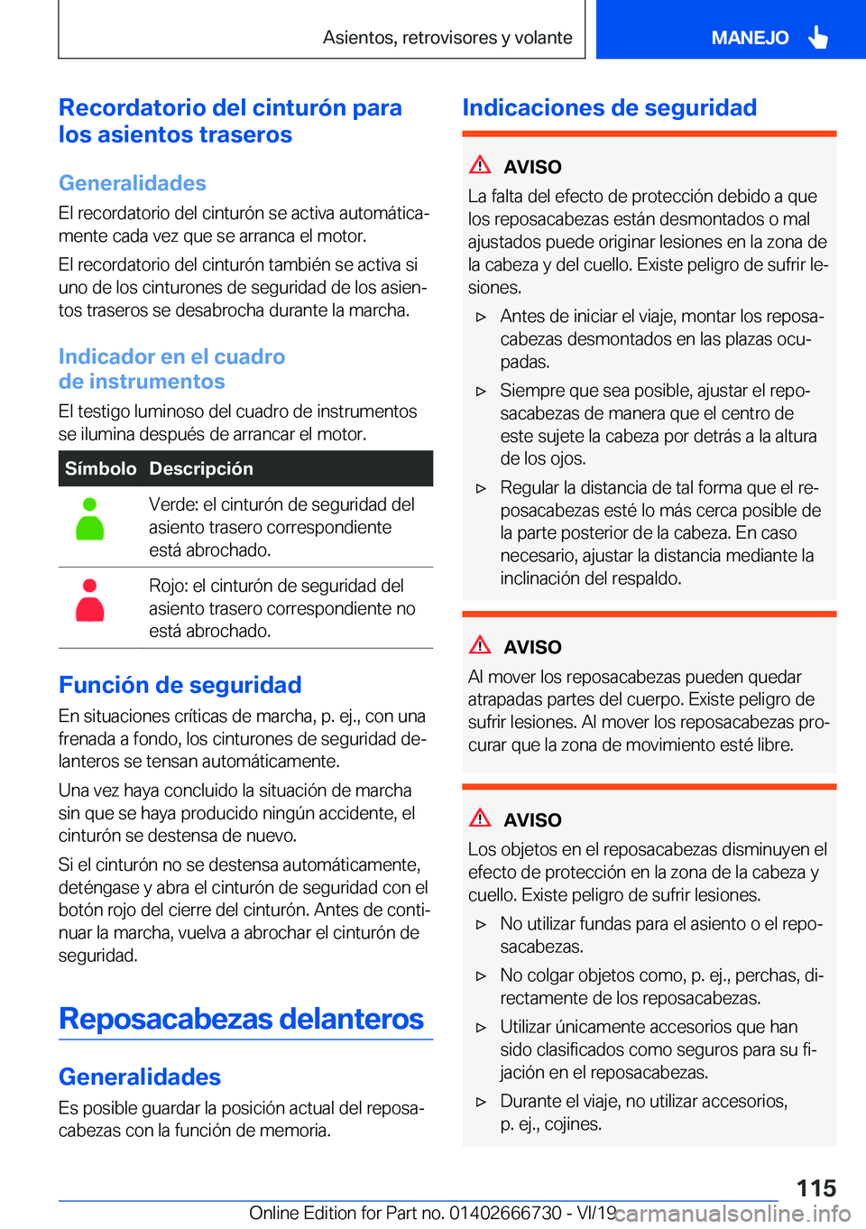 BMW M5 2020  Manuales de Empleo (in Spanish) �R�e�c�o�r�d�a�t�o�r�i�o��d�e�l��c�i�n�t�u�r�