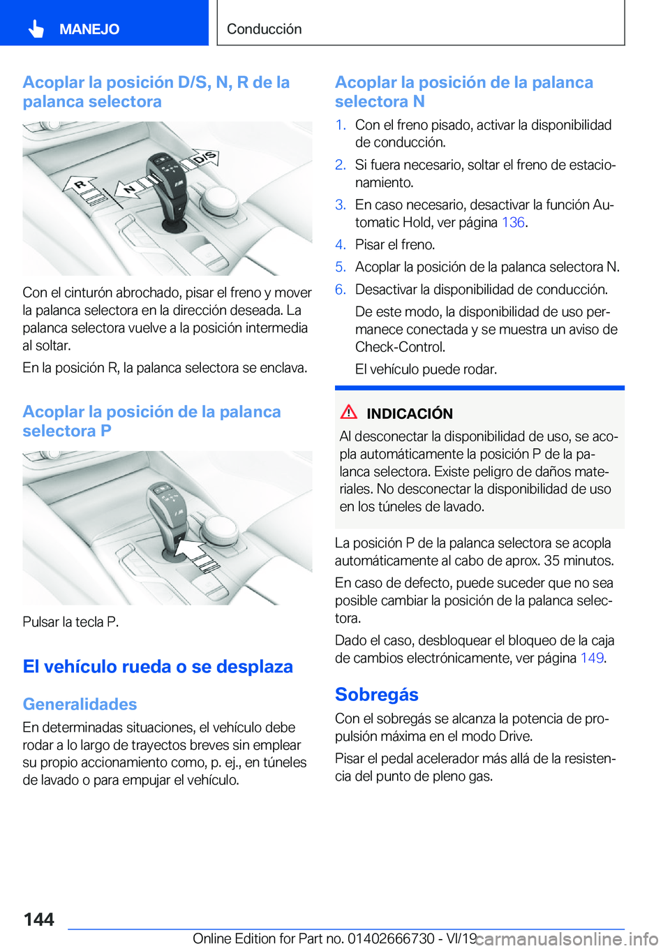 BMW M5 2020  Manuales de Empleo (in Spanish) �A�c�o�p�l�a�r��l�a��p�o�s�i�c�i�