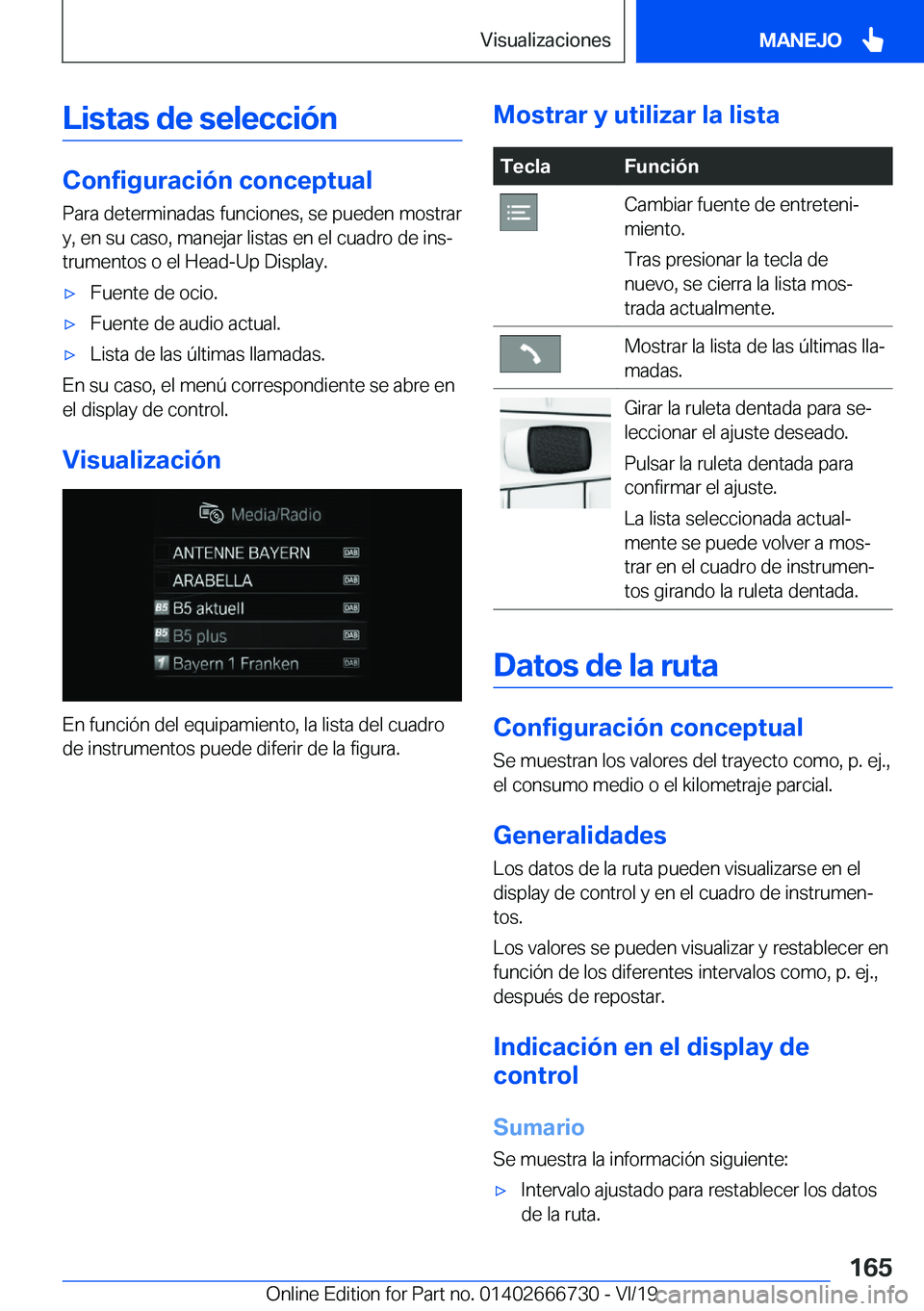 BMW M5 2020  Manuales de Empleo (in Spanish) �L�i�s�t�a�s��d�e��s�e�l�e�c�c�i�