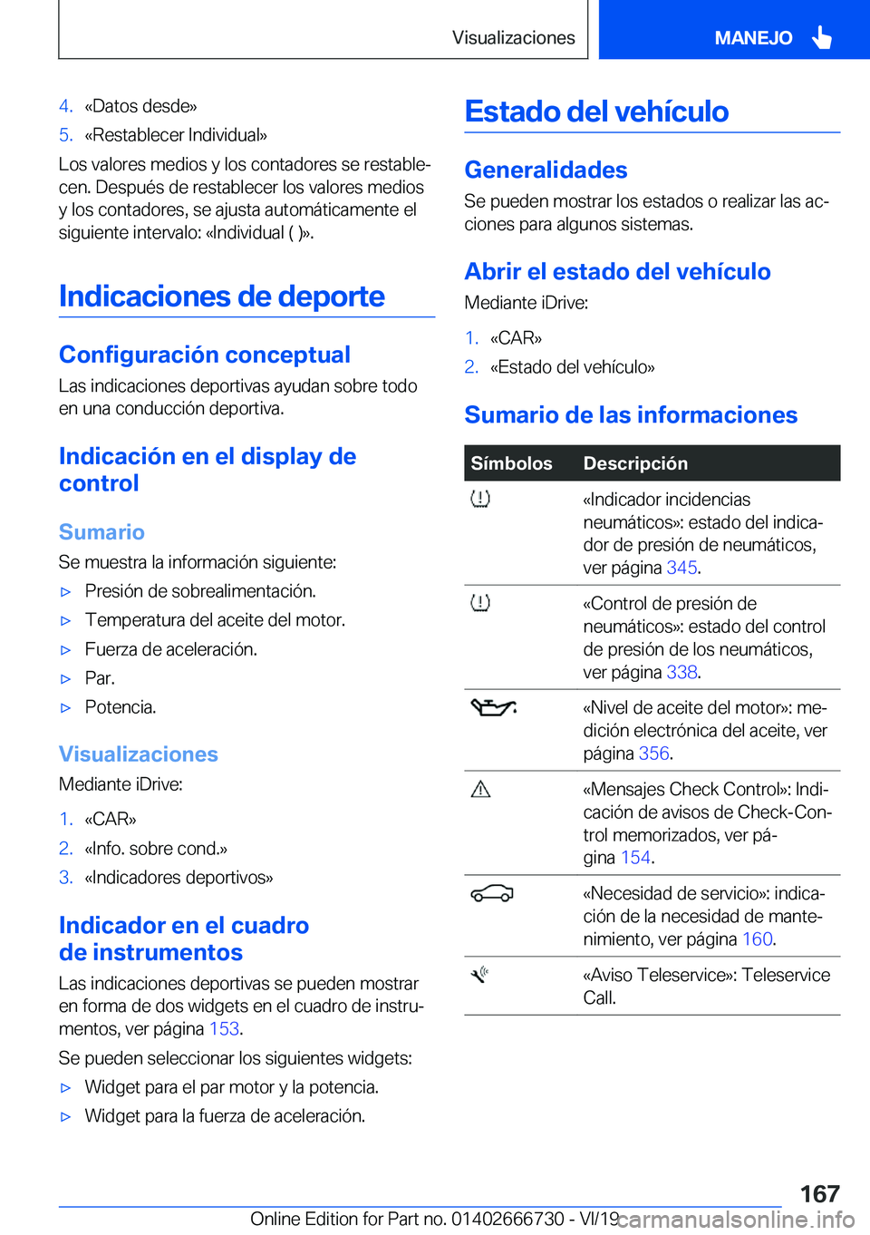 BMW M5 2020  Manuales de Empleo (in Spanish) �4�.�«�D�a�t�o�s��d�e�s�d�e�{�5�.�«�R�e�s�t�a�b�l�e�c�e�r��I�n�d�i�v�i�d�u�a�l�{
�L�o�s��v�a�l�o�r�e�s��m�e�d�i�o�s��y��l�o�s��c�o�n�t�a�d�o�r�e�s��s�e��r�e�s�t�a�b�l�eª�c�e�n�.��D�e�s�p