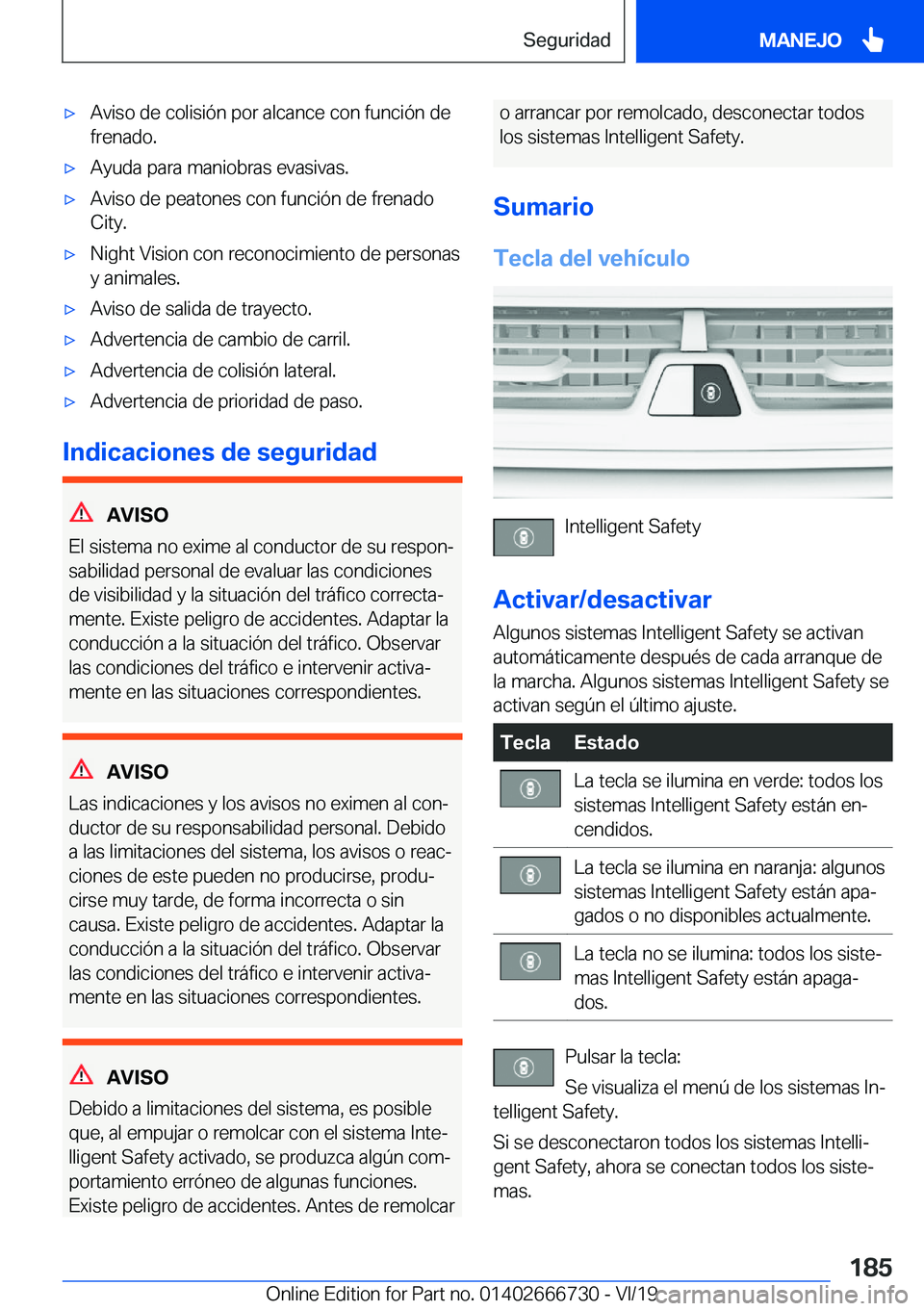 BMW M5 2020  Manuales de Empleo (in Spanish) x�A�v�i�s�o��d�e��c�o�l�i�s�i�