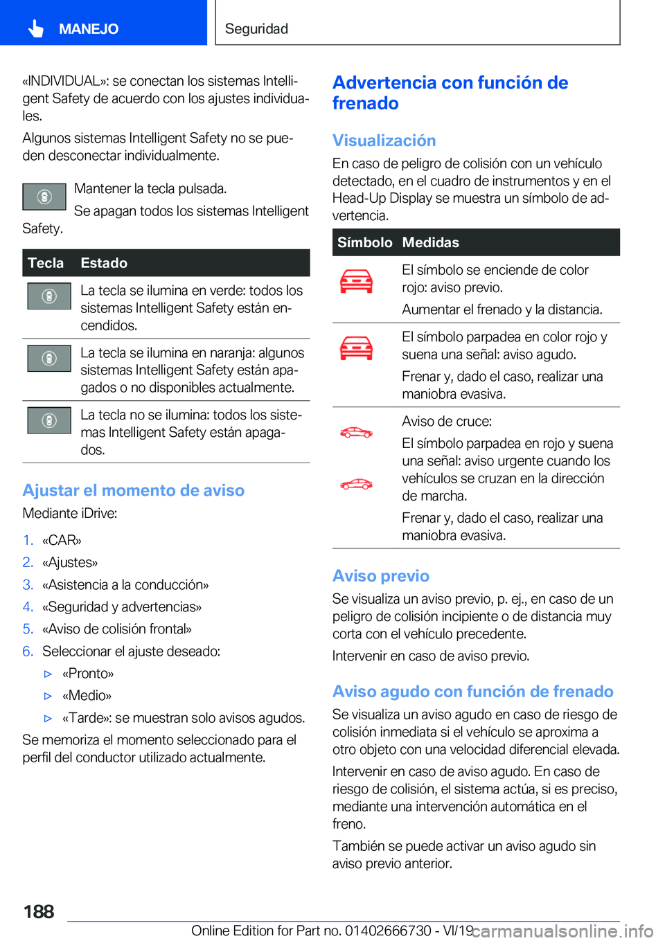 BMW M5 2020  Manuales de Empleo (in Spanish) �«�I�N�D�I�V�I�D�U�A�L�{�:��s�e��c�o�n�e�c�t�a�n��l�o�s��s�i�s�t�e�m�a�s��I�n�t�e�l�l�iª
�g�e�n�t��S�a�f�e�t�y��d�e��a�c�u�e�r�d�o��c�o�n��l�o�s��a�j�u�s�t�e�s��i�n�d�i�v�i�d�u�aª
�l�
