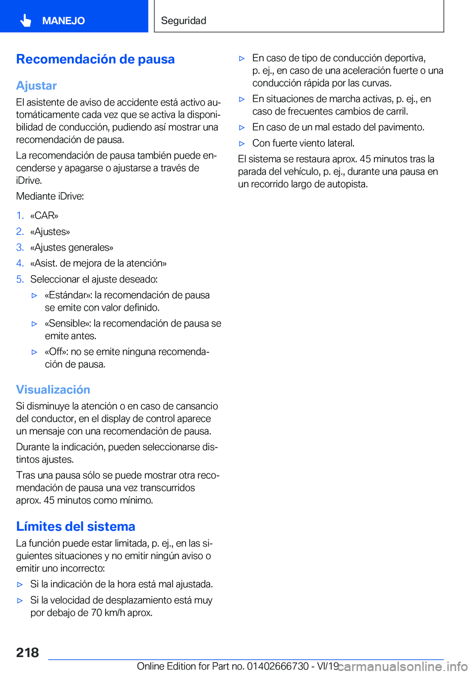 BMW M5 2020  Manuales de Empleo (in Spanish) �R�e�c�o�m�e�n�d�a�c�i�