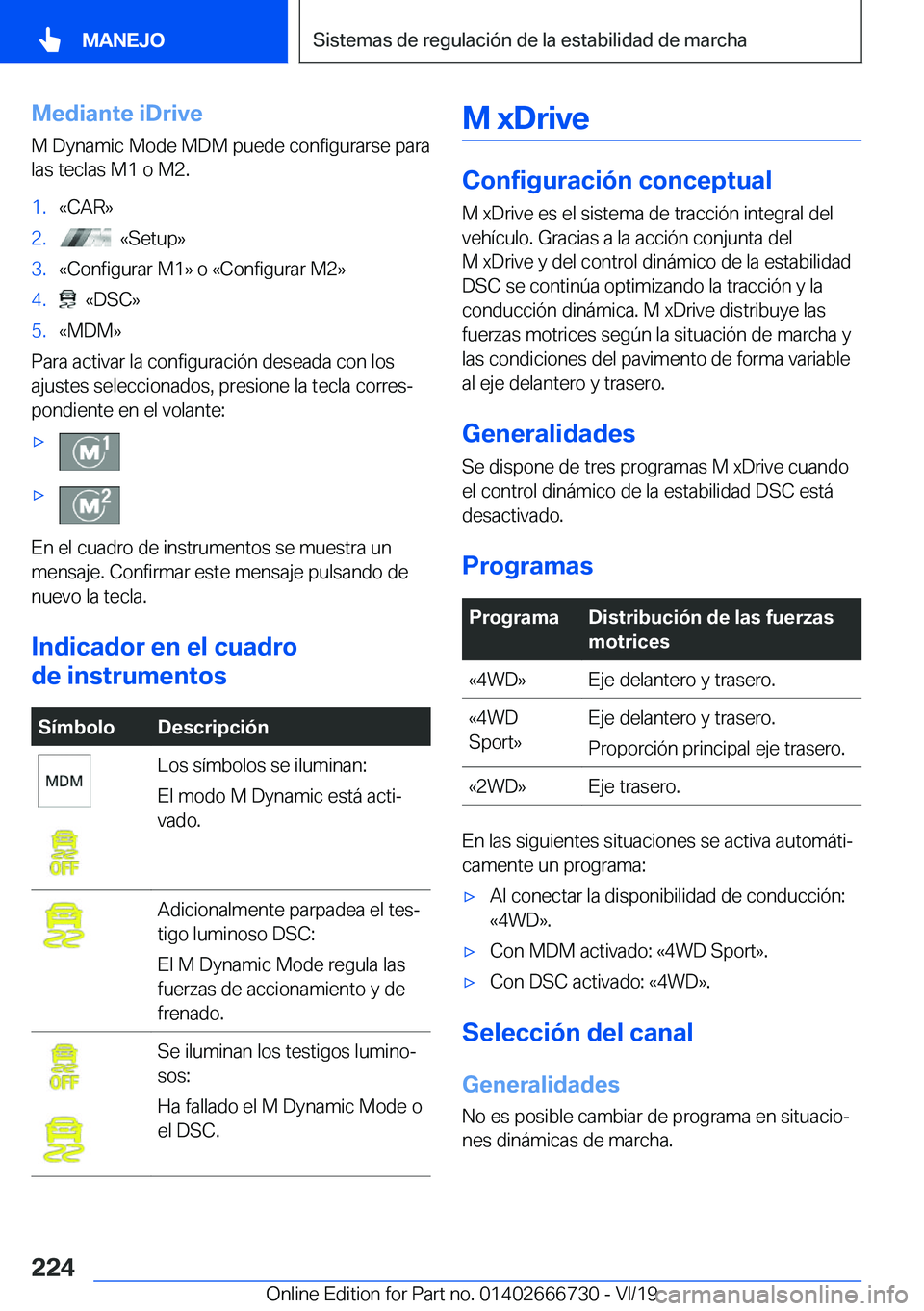 BMW M5 2020  Manuales de Empleo (in Spanish) �M�e�d�i�a�n�t�e��i�D�r�i�v�e
�M��D�y�n�a�m�i�c��M�o�d�e��M�D�M��p�u�e�d�e��c�o�n�f�i�g�u�r�a�r�s�e��p�a�r�a
�l�a�s��t�e�c�l�a�s��M�1��o��M�2�.�1�.�«�C�A�R�{�2�.���«�S�e�t�u�p�{�3�.�«�
