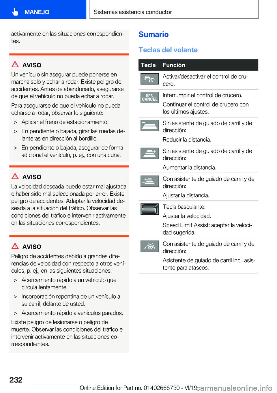 BMW M5 2020  Manuales de Empleo (in Spanish) �a�c�t�i�v�a�m�e�n�t�e��e�n��l�a�s��s�i�t�u�a�c�i�o�n�e�s��c�o�r�r�e�s�p�o�n�d�i�e�nª
�t�e�s�.
�A�V�I�S�O
�U�n��v�e�h�