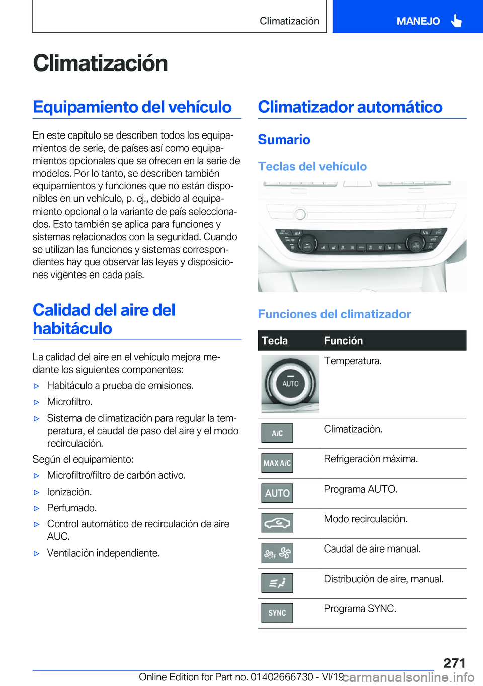 BMW M5 2020  Manuales de Empleo (in Spanish) �C�l�i�m�a�t�i�z�a�c�i�