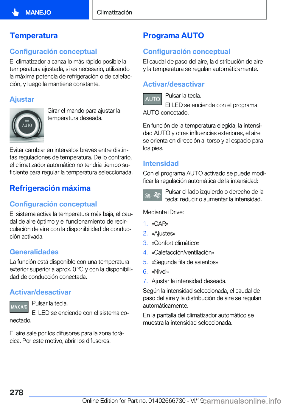 BMW M5 2020  Manuales de Empleo (in Spanish) �T�e�m�p�e�r�a�t�u�r�a�C�o�n�f�i�g�u�r�a�c�i�