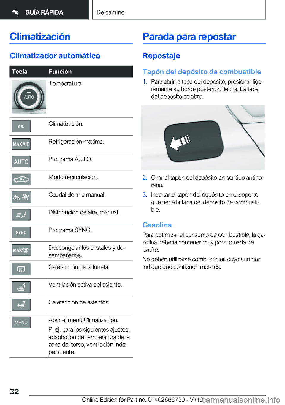 BMW M5 2020  Manuales de Empleo (in Spanish) �C�l�i�m�a�t�i�z�a�c�i�