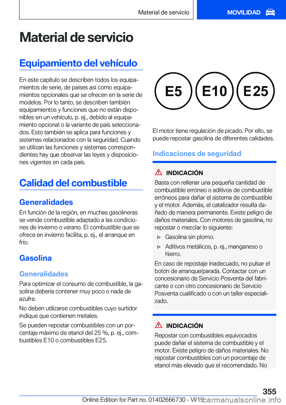 BMW M5 2020  Manuales de Empleo (in Spanish) �M�a�t�e�r�i�a�l��d�e��s�e�r�v�i�c�i�o�E�q�u�i�p�a�m�i�e�n�t�o��d�e�l��v�e�h�