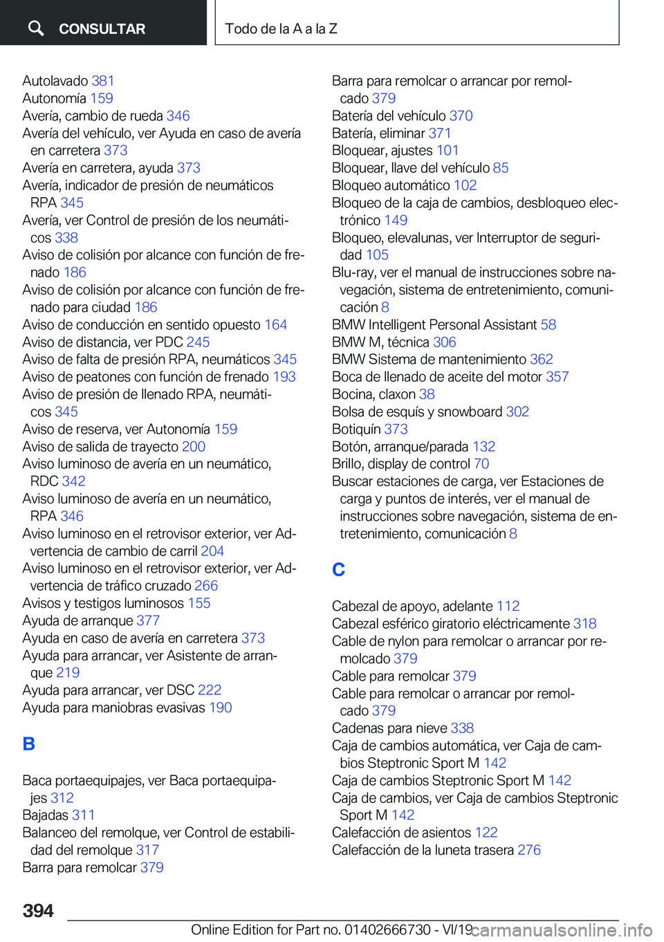 BMW M5 2020  Manuales de Empleo (in Spanish) �A�u�t�o�l�a�v�a�d�o��3�8�1�
�A�u�t�o�n�o�m�