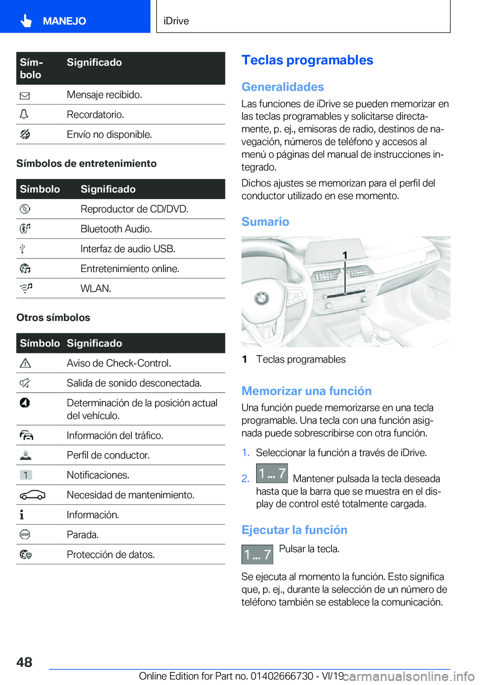 BMW M5 2020  Manuales de Empleo (in Spanish) �S�