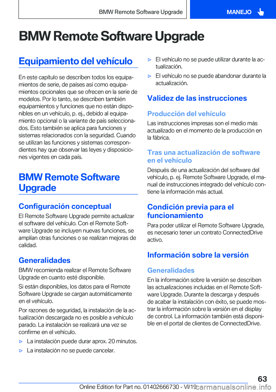 BMW M5 2020  Manuales de Empleo (in Spanish) �B�M�W��R�e�m�o�t�e��S�o�f�t�w�a�r�e��U�p�g�r�a�d�e�E�q�u�i�p�a�m�i�e�n�t�o��d�e�l��v�e�h�