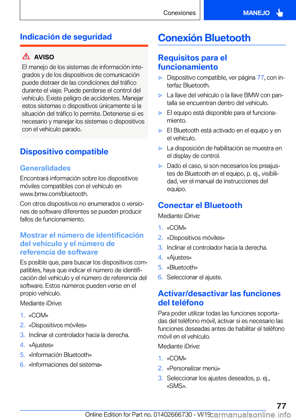 BMW M5 2020  Manuales de Empleo (in Spanish) �I�n�d�i�c�a�c�i�