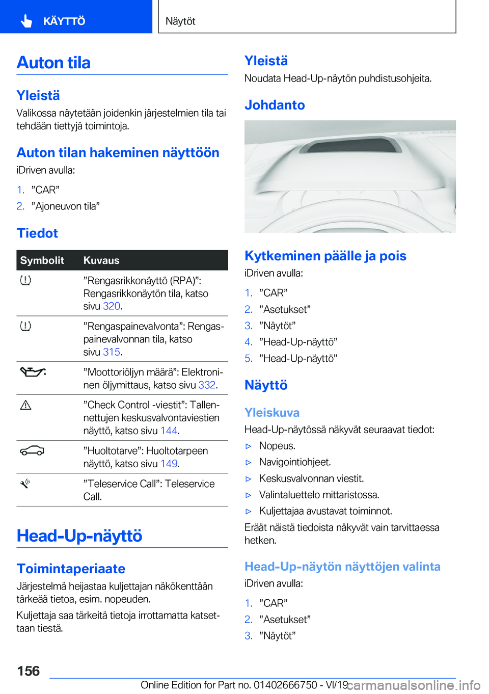 BMW M5 2020  Omistajan Käsikirja (in Finnish) �A�u�t�o�n��t�i�l�a
�Y�l�e�i�s�t�