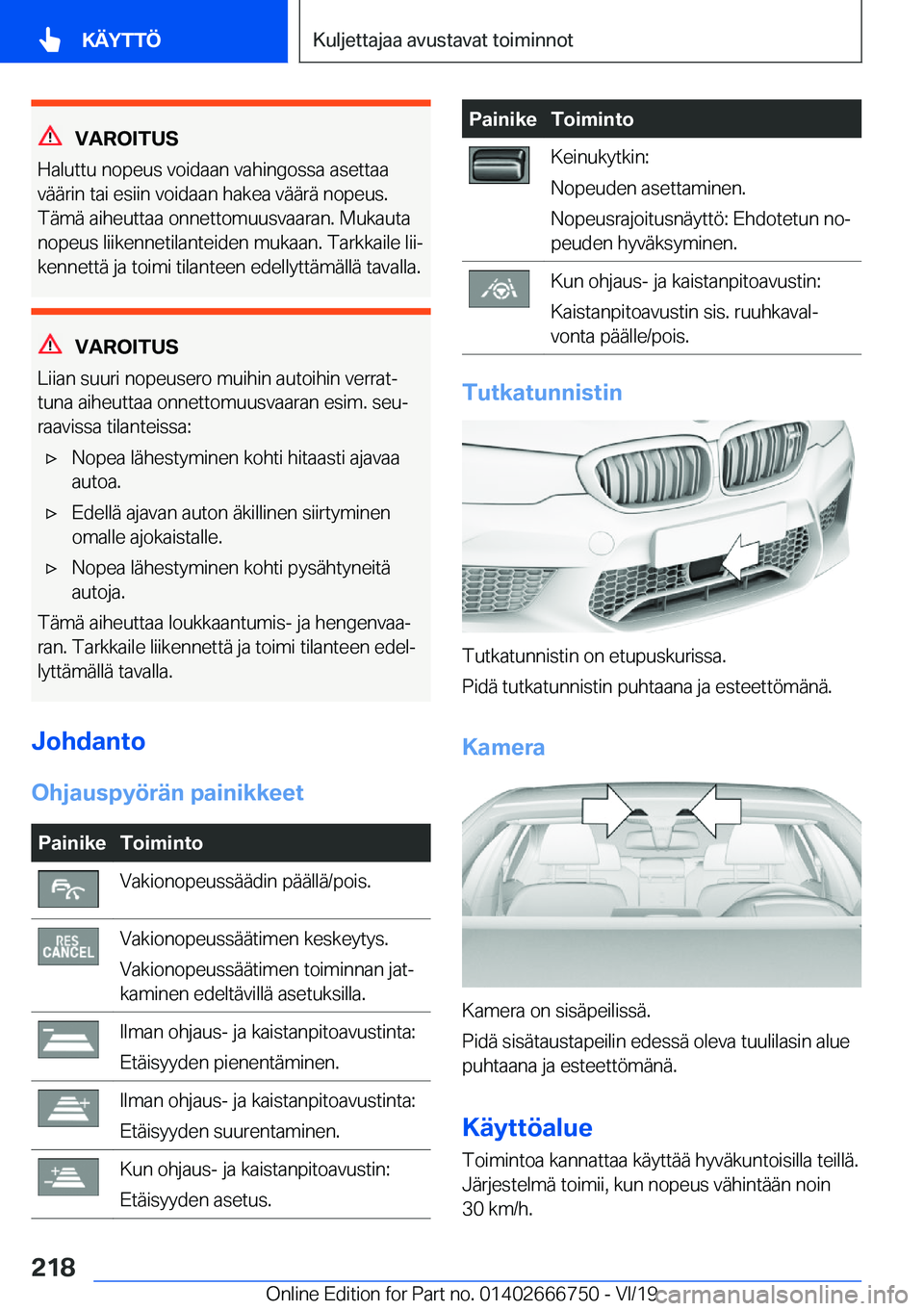 BMW M5 2020  Omistajan Käsikirja (in Finnish) �V�A�R�O�I�T�U�S
�H�a�l�u�t�t�u��n�o�p�e�u�s��v�o�i�d�a�a�n��v�a�h�i�n�g�o�s�s�a��a�s�e�t�t�a�a �v�