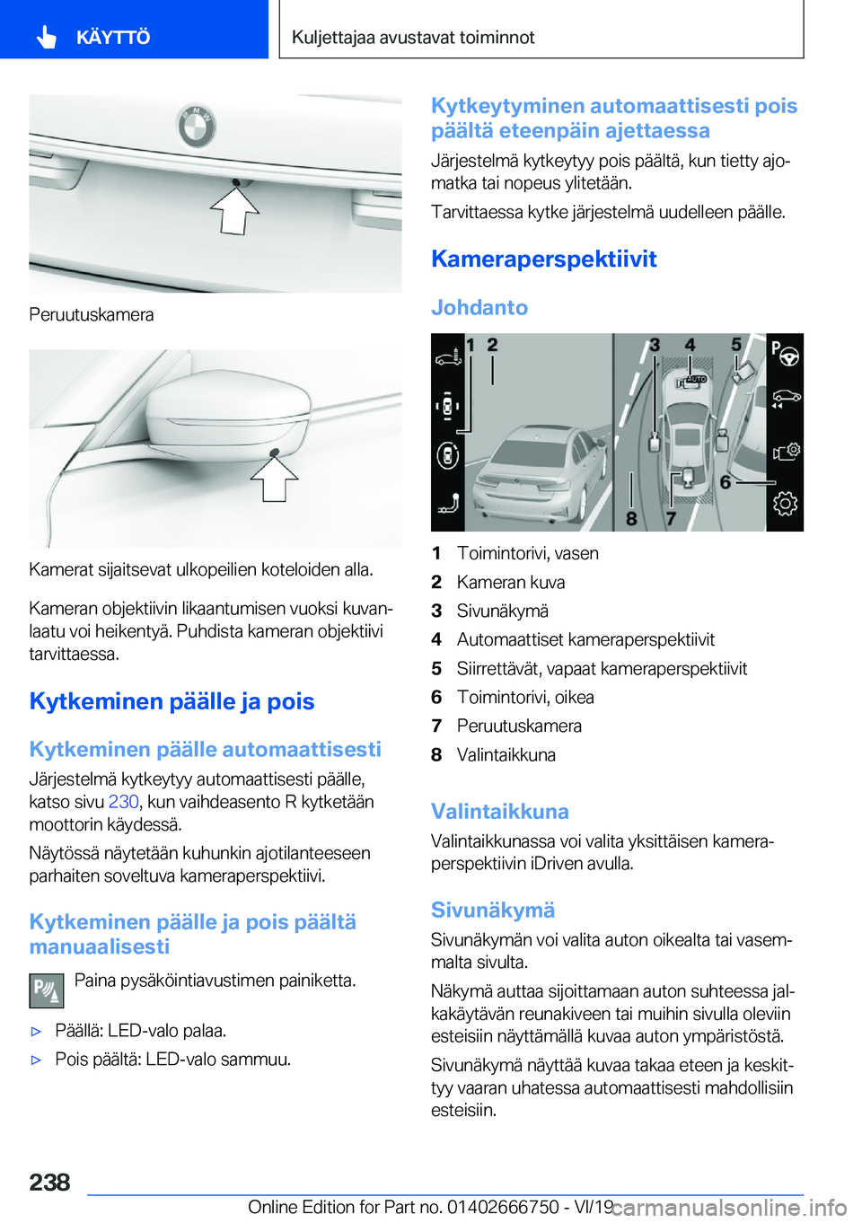 BMW M5 2020  Omistajan Käsikirja (in Finnish) �P�e�r�u�u�t�u�s�k�a�m�e�r�a
�K�a�m�e�r�a�t��s�i�j�a�i�t�s�e�v�a�t��u�l�k�o�p�e�i�l�i�e�n��k�o�t�e�l�o�i�d�e�n��a�l�l�a�.
�K�a�m�e�r�a�n��o�b�j�e�k�t�i�i�v�i�n��l�i�k�a�a�n�t�u�m�i�s�e�n��v�u�o