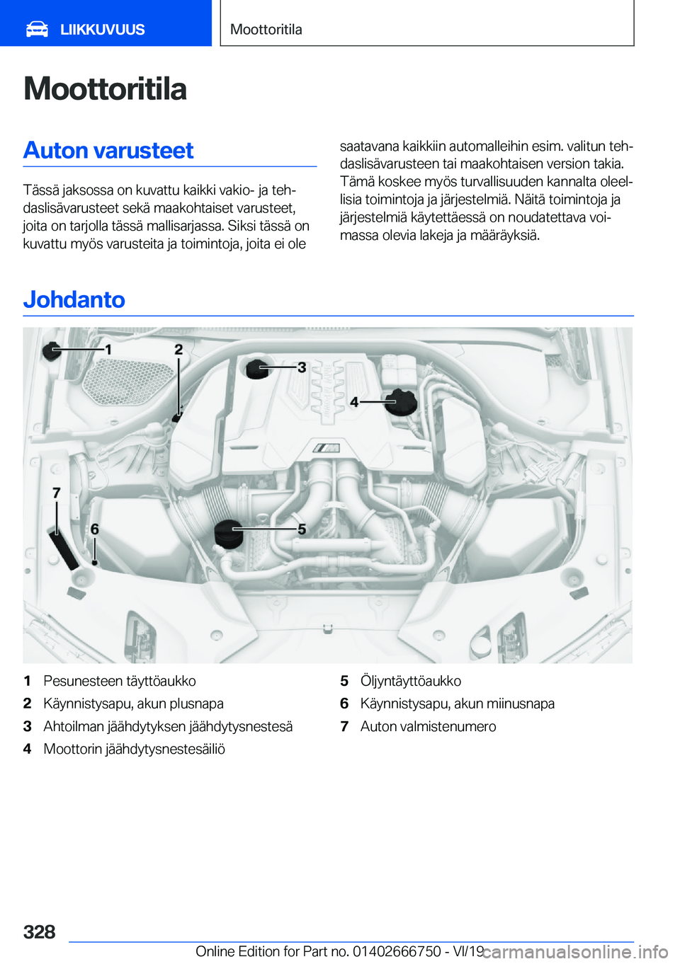 BMW M5 2020  Omistajan Käsikirja (in Finnish) �M�o�o�t�t�o�r�i�t�i�l�a�A�u�t�o�n��v�a�r�u�s�t�e�e�t
�T�