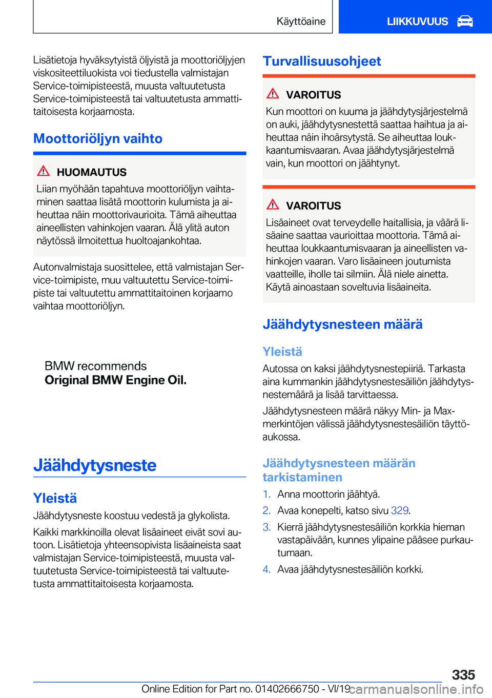 BMW M5 2020  Omistajan Käsikirja (in Finnish) �L�i�s�