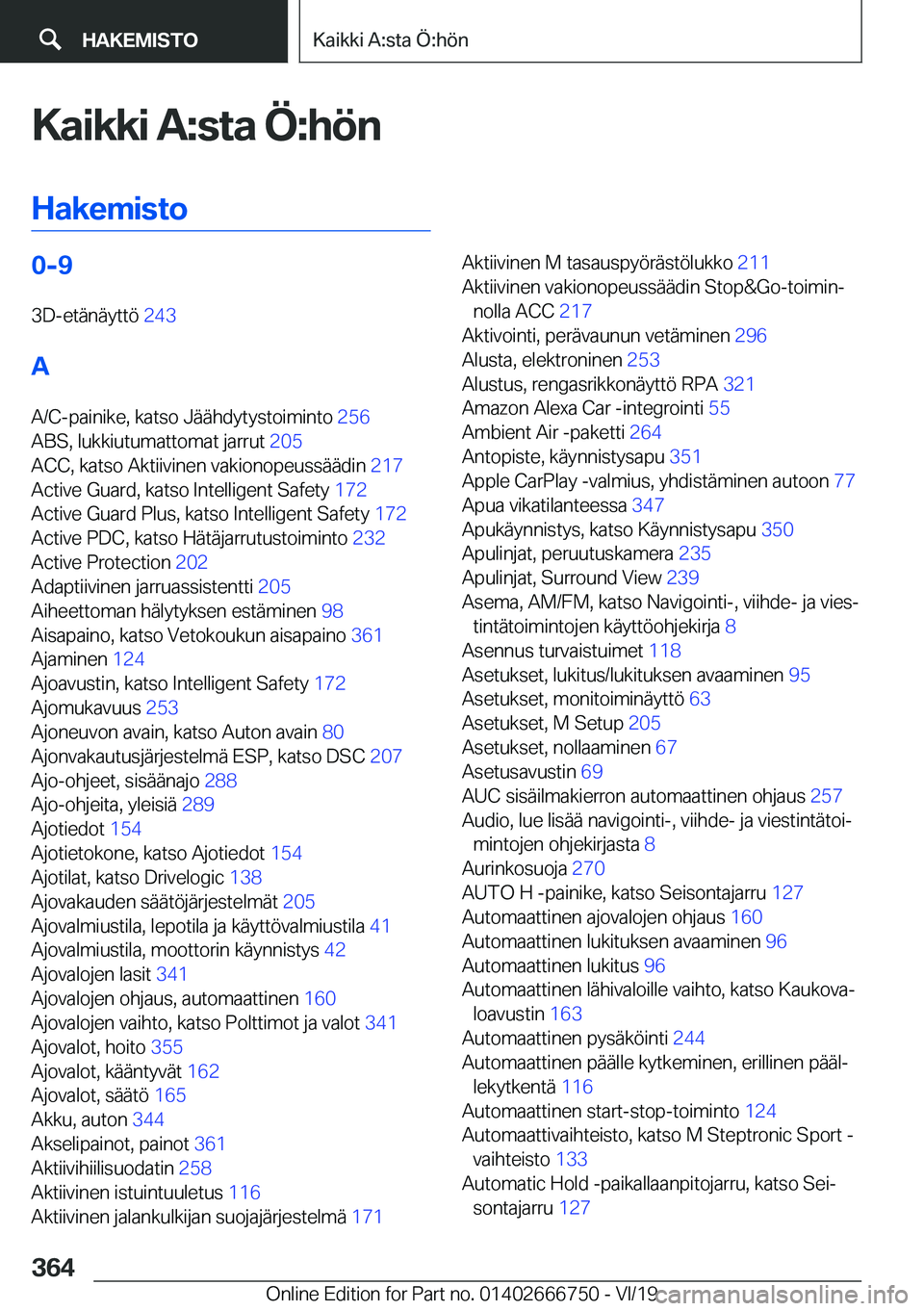BMW M5 2020  Omistajan Käsikirja (in Finnish) �K�a�i�k�k�i��A�:�s�t�a��