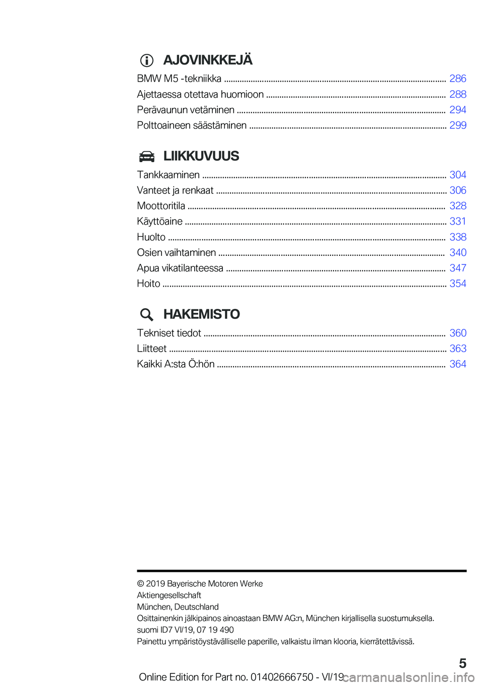 BMW M5 2020  Omistajan Käsikirja (in Finnish) �A�J�O�V�I�N�K�K�E�J�