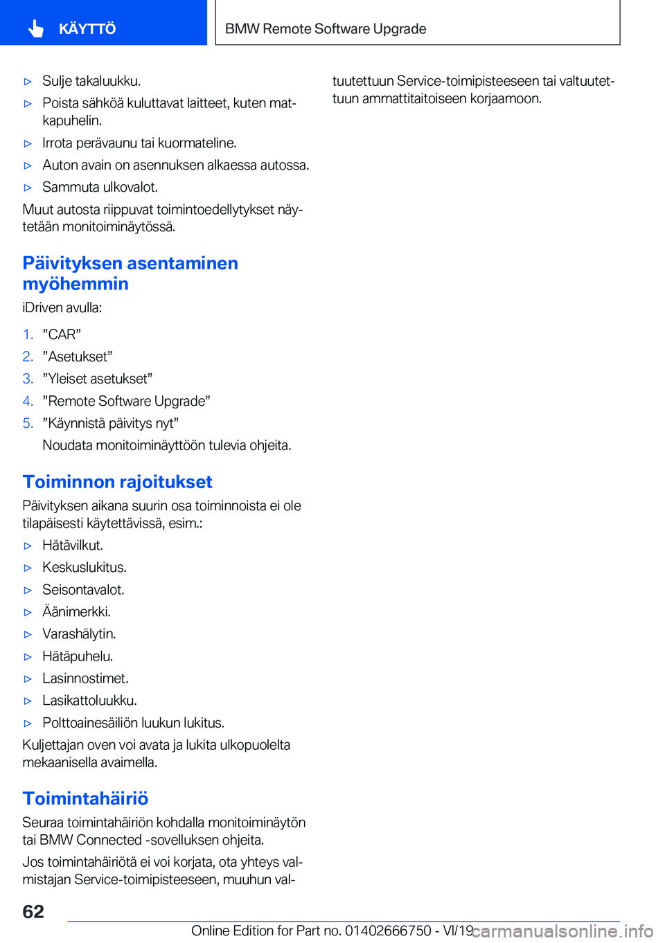 BMW M5 2020  Omistajan Käsikirja (in Finnish) 'x�S�u�l�j�e��t�a�k�a�l�u�u�k�k�u�.'x�P�o�i�s�t�a��s�
