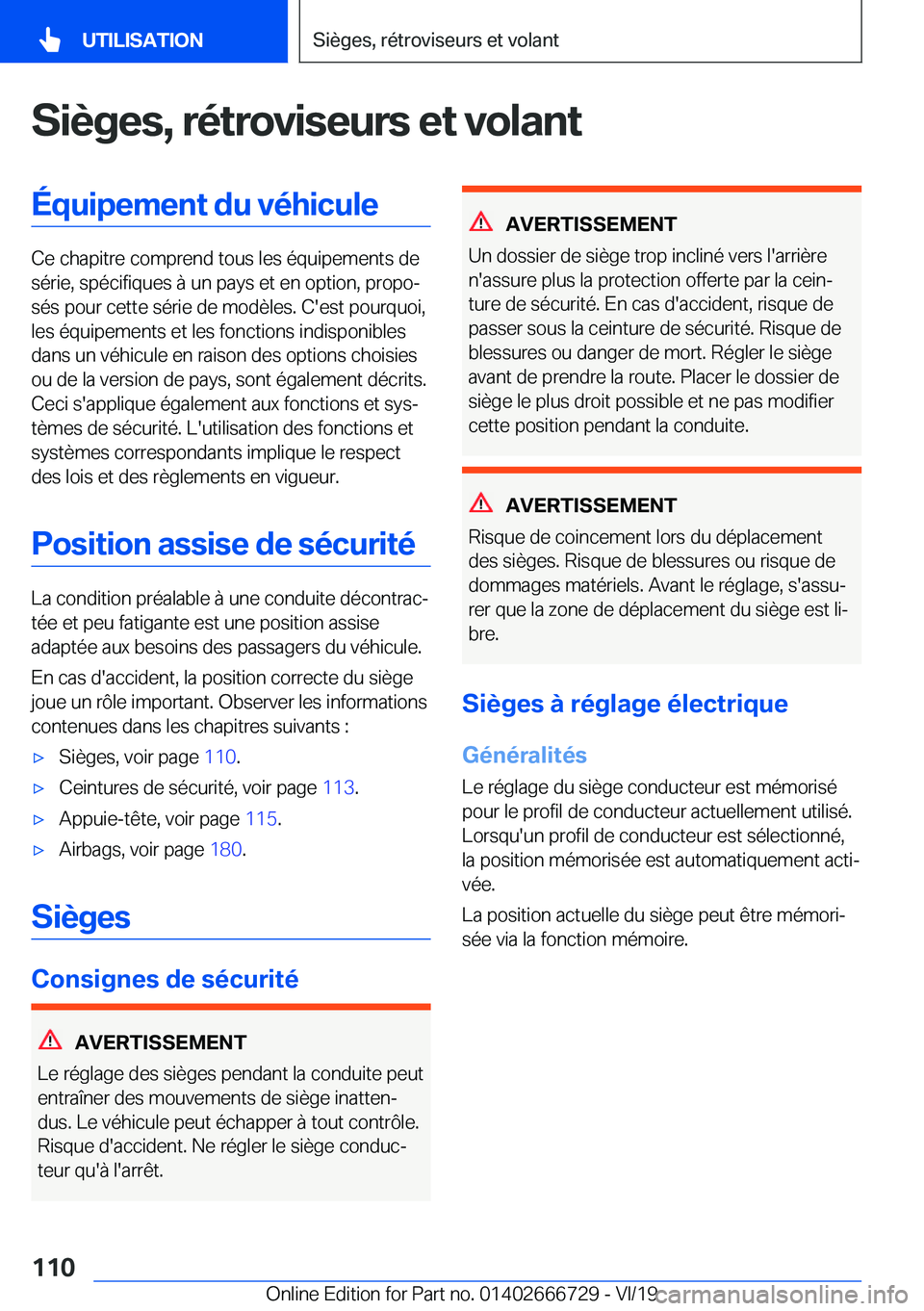 BMW M5 2020  Notices Demploi (in French) �S�i�è�g�e�s�,��r�é�t�r�o�v�i�s�e�u�r�s��e�t��v�o�l�a�n�t�