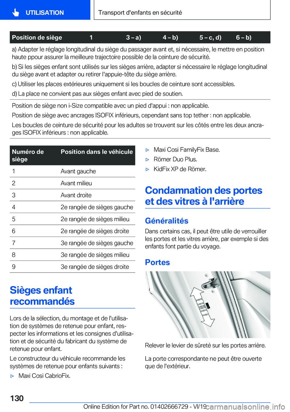 BMW M5 2020  Notices Demploi (in French) �P�o�s�i�t�i�o�n��d�e��s�i�è�g�e�1�3�m��a�)�4�m��b�)�5�m��c�,��d�)�6�m��b�)�a�)��A�d�a�p�t�e�r��l�e��r�é�g�l�a�g�e��l�o�n�g�i�t�u�d�i�n�a�l��d�u��s�i�è�g�e��d�u��p�a�s�s�a�g�