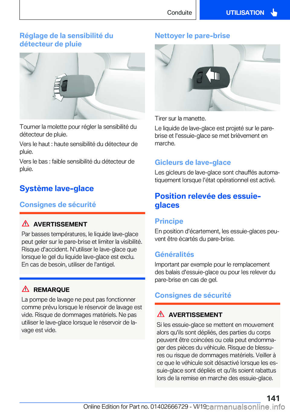 BMW M5 2020  Notices Demploi (in French) �R�é�g�l�a�g�e��d�e��l�a��s�e�n�s�i�b�i�l�i�t�é��d�u
�d�é�t�e�c�t�e�u�r��d�e��p�l�u�i�e
�T�o�u�r�n�e�r��l�a��m�o�l�e�t�t�e��p�o�u�r��r�é�g�l�e�r��l�a��s�e�n�s�i�b�i�l�i�t�é��d�u �d�